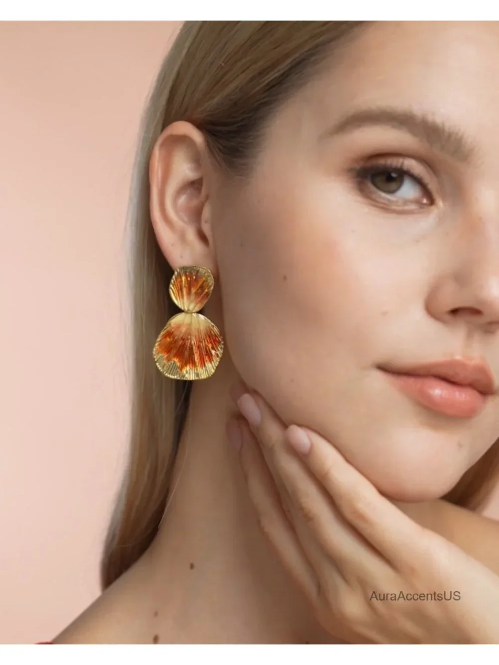 18K Gold Plated Boho Chunky Leaf Dangle Earrings, Handmade Trendy Statement